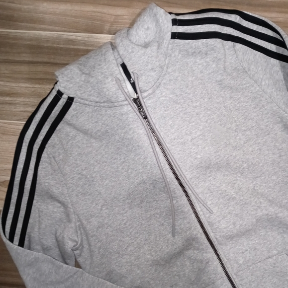 🆕Adidas | Full Zip Up Hooded Sweatshirt Grey & black Womens Size Small - Picture 9 of 9